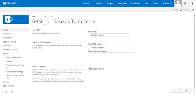 details to save the list as template 